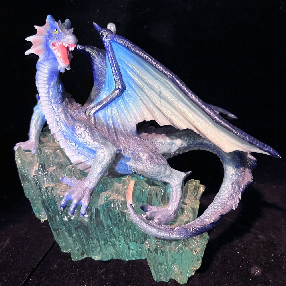 SUMMIT COLLECTION -- 7 in Blue Dragon on Teal Crystals   Resin Figurine